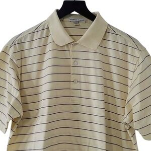 Peter Millar Mens Polo Shirt‎ M Yellow Purple Short Sleeve Striped Golf Athletic